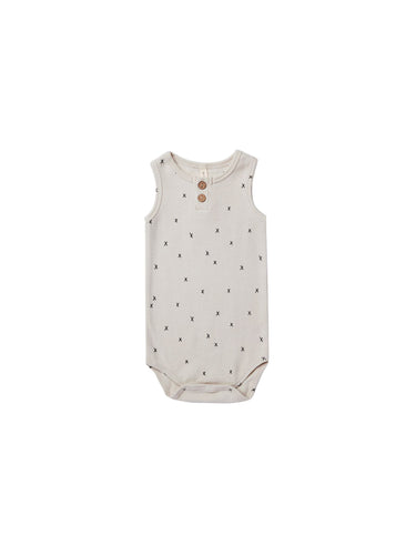 Quincy Mae Sleeveless Henley Bodysuit, Criss Cross